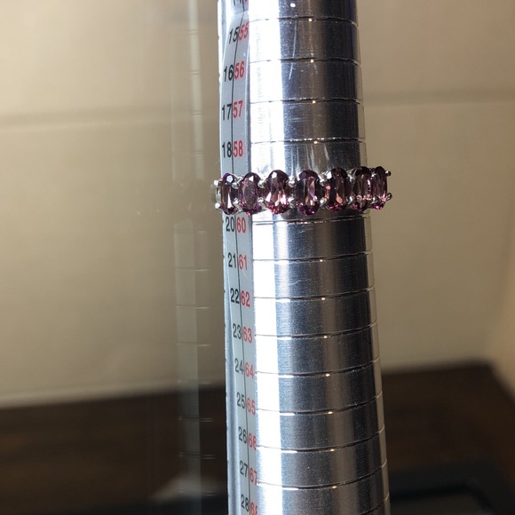 Tourmaline Sterling Silver Single Band Ring w Seven Faceted Oval Gems Sz 8-3/4 - Picture 10 of 17